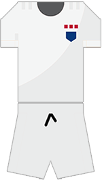 Old Lyonians change kit: white shirt with blue and red crest, white shorts